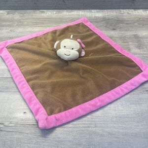 Tiddliwinks Monkey Baby Lovey Security Blanket Brown Pink Bow Plush Soft Girl